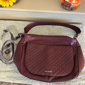 Vera Bradley Leather Carson Shoulder Bag In Mulled Wine Quilted NWOT